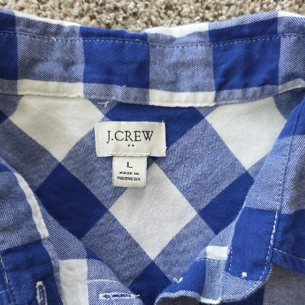 J. Crew Men's Blue and White Plaid Shirt - Picture 2 of 6
